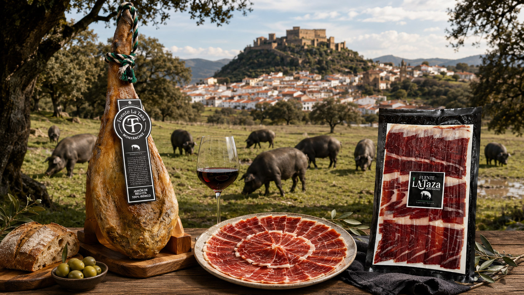 Diversidad de alimentos gourmet de Extremadura en origen